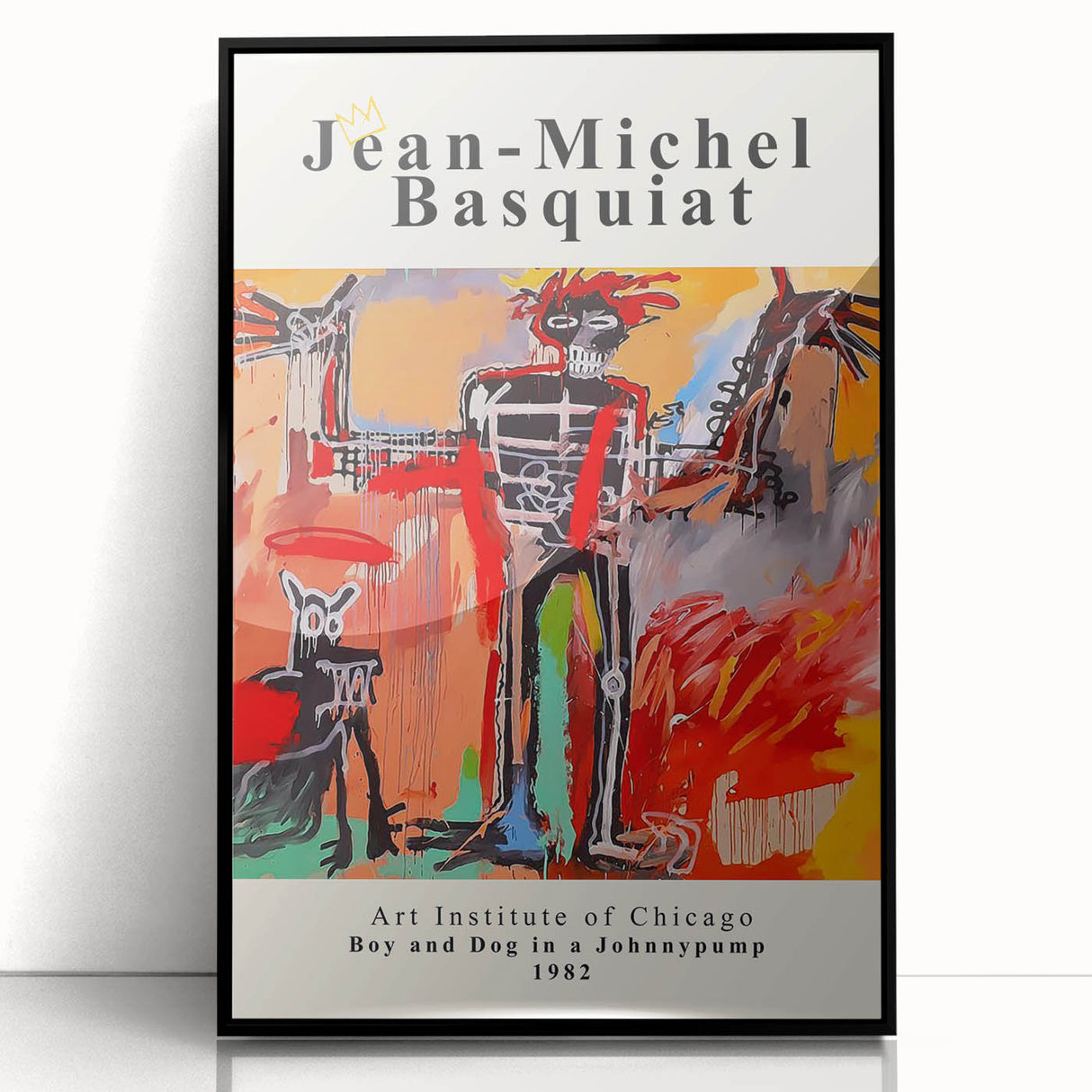 Large abstract wall art featuring a chaotic blend of vivid colors on a black acrylic framed canvas.