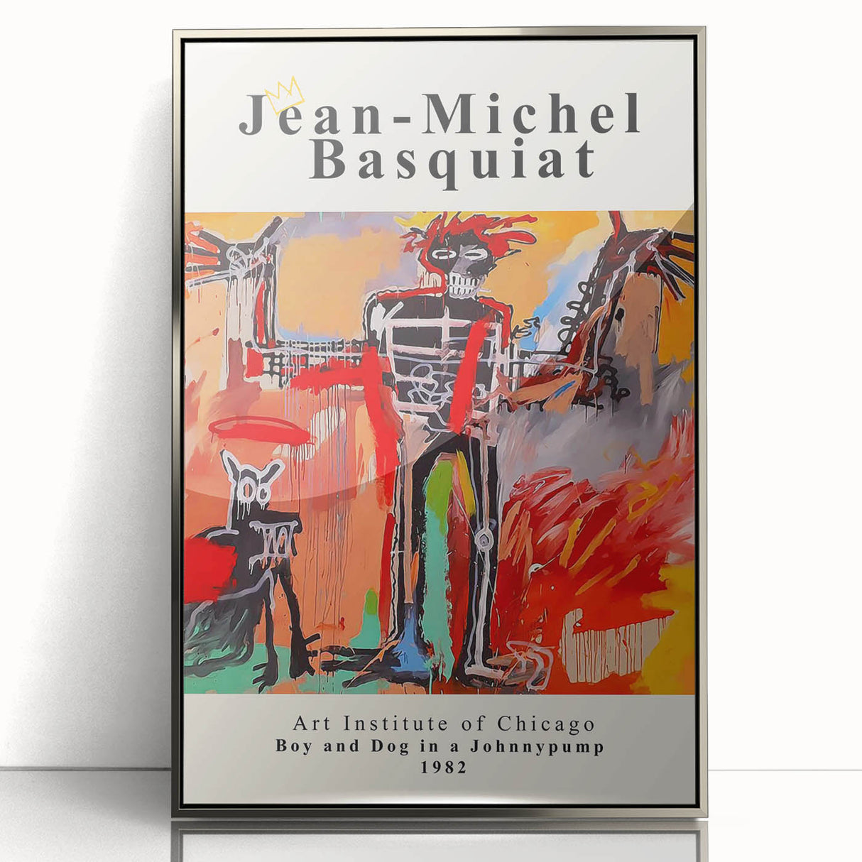 Mid-century modernist art featuring abstract forms in vibrant colors on a framed acrylic, suitable for modern art wall decor.