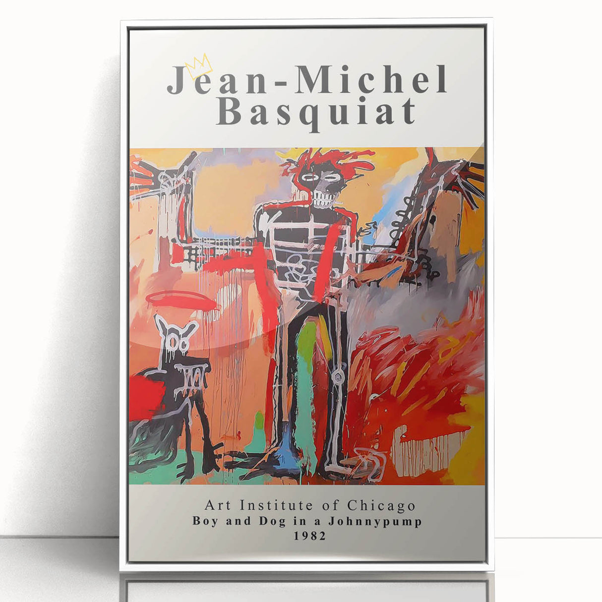 Acrylic print of a contemporary Basquiat-inspired artwork in bold colors, ideal for modern art wall decor.