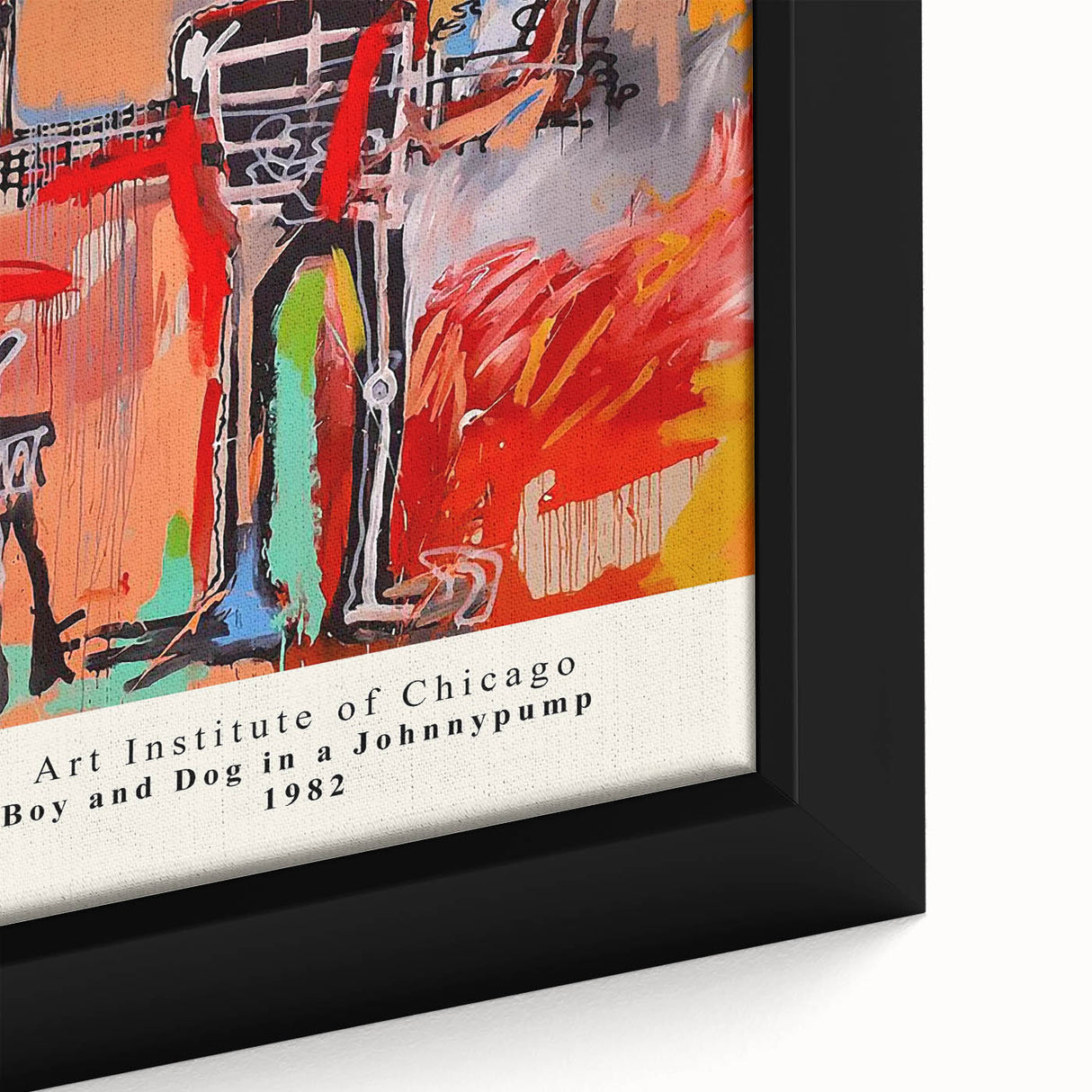 Extra large framed canvas featuring a textured, colorful abstract design with black accents, ideal for living room decor.