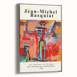 Framed canvas featuring a colorful, abstract landscape art painting with black and silver elements.