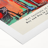 Art deco poster featuring geometric shapes and bold colors on rolled canvas, suitable for dining room walls.