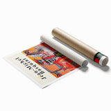 Extra large rolled print featuring avant-garde Basquiat design with floral elements in muted tones.