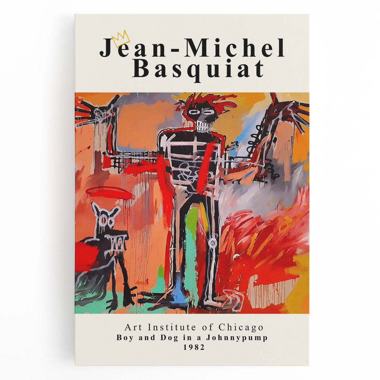 Large black and white Basquiat-inspired abstract canvas, ideal for kitchen wall art.
