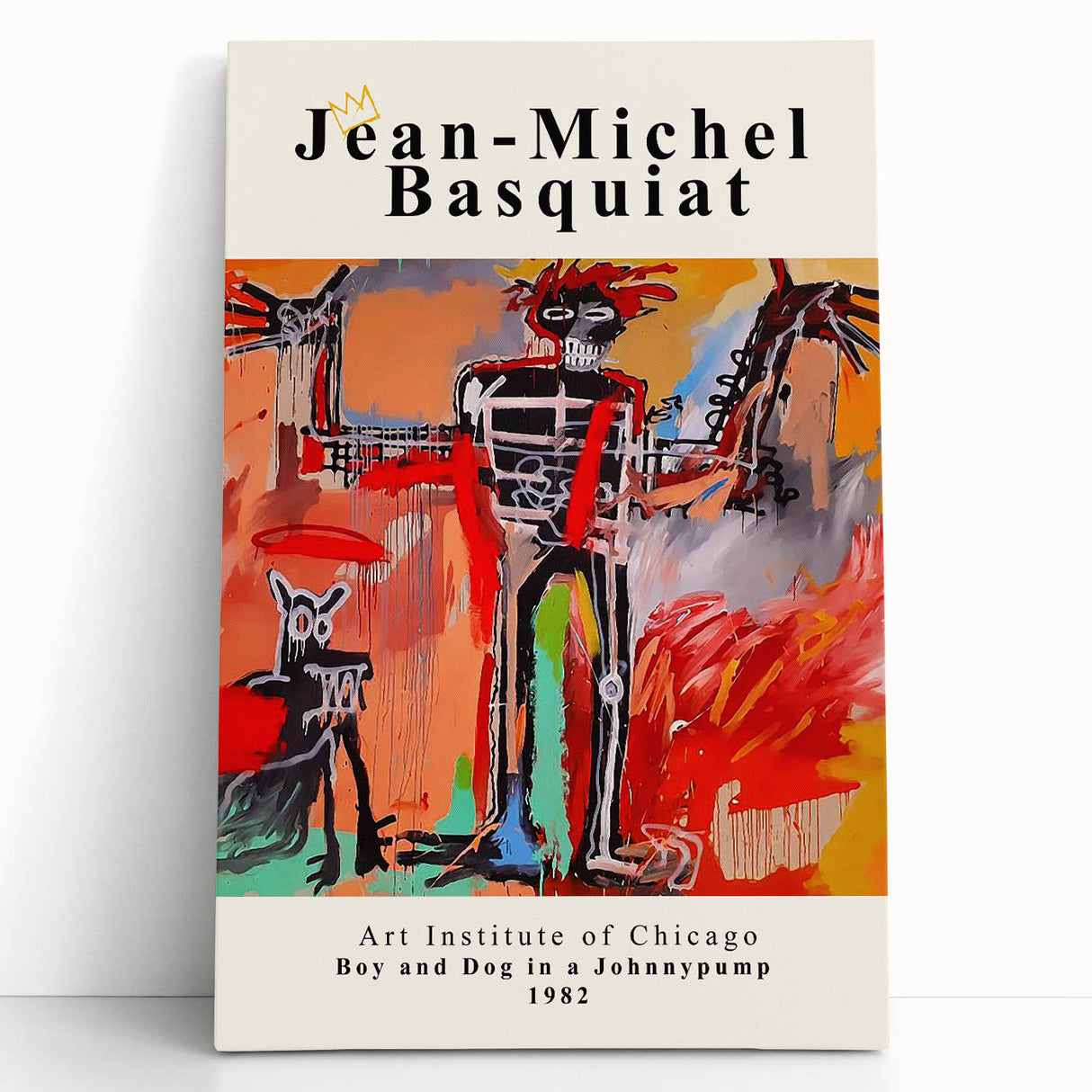 Large black and white Basquiat-inspired abstract art on stretched canvas, suitable for kitchen or bedroom wall decor.