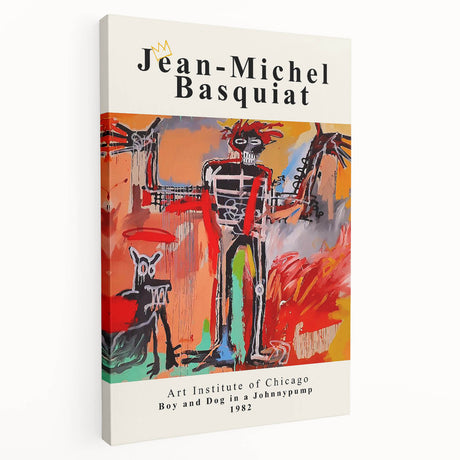Avant-garde Basquiat-inspired artwork on stretched canvas with bold primary colors, ideal for kitchen wall art.