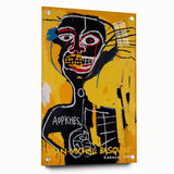 Large abstract wall art on acrylic glass featuring avant-garde Basquiat design in vibrant colors.