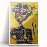 Modern art wall decor featuring a contemporary Basquiat design in a white acrylic frame, suitable for nursery wall art.