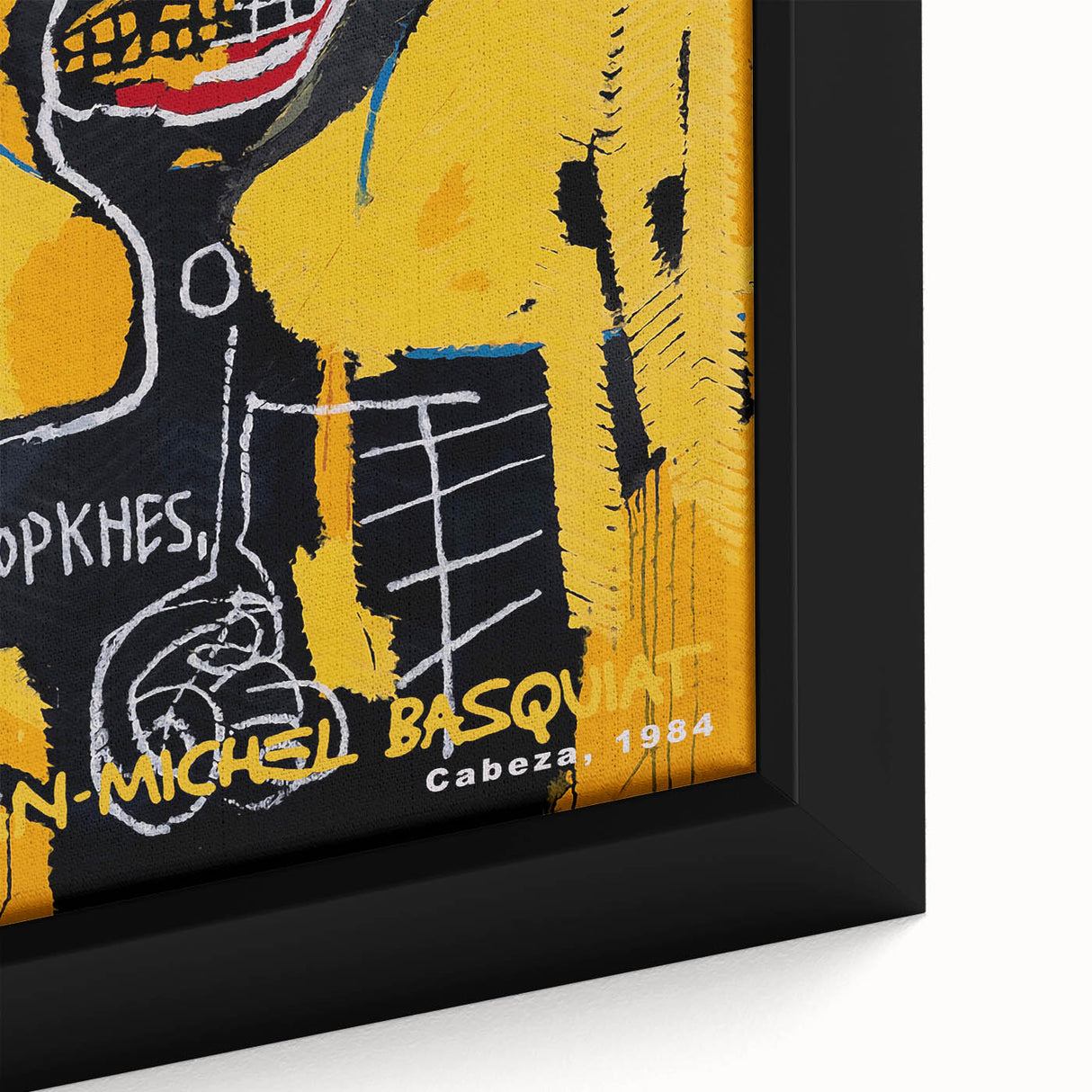 Extra large framed canvas featuring a textured, colorful abstract design on a black background.