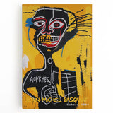 Large black and white abstract Basquiat-style art on stretched canvas, ideal for kitchen wall art.