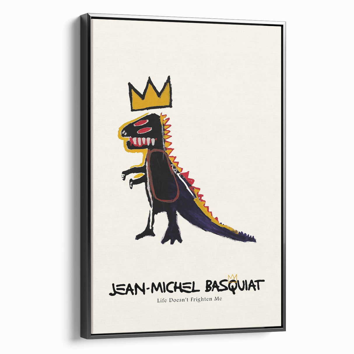 Black and white framed canvas featuring an abstract Basquiat design, ideal for bedroom wall art.