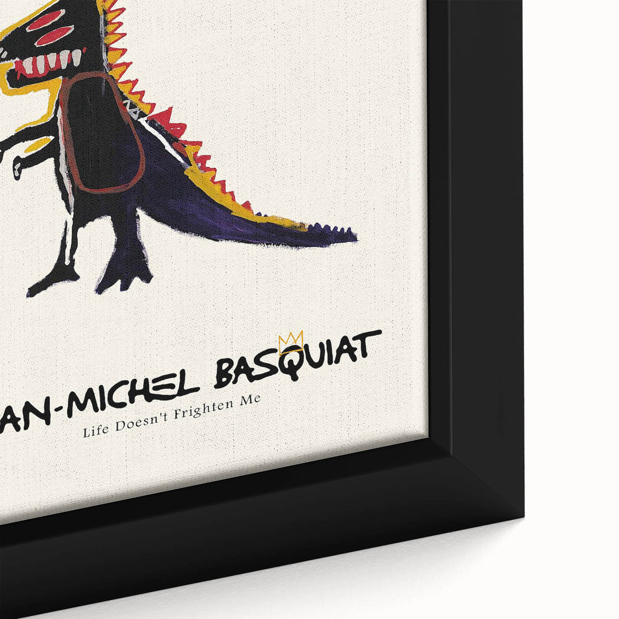 Extra large framed canvas featuring a textured, colorful avant-garde design on a black background.