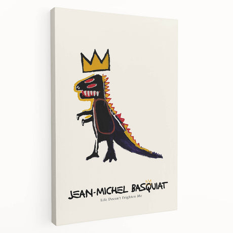 Contemporary Basquiat-inspired artwork on stretched canvas featuring bold primary colors and graffiti elements.