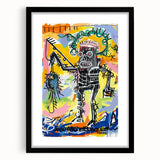 Extra large abstract art print featuring a colorful, textured Basquiat design on a black framed canvas.