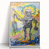 Acrylic print of a contemporary, avant-garde Basquiat design in white frame, suitable for modern nursery decor.