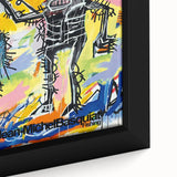 Extra large framed canvas featuring a textured, colorful abstract design with prominent black elements.