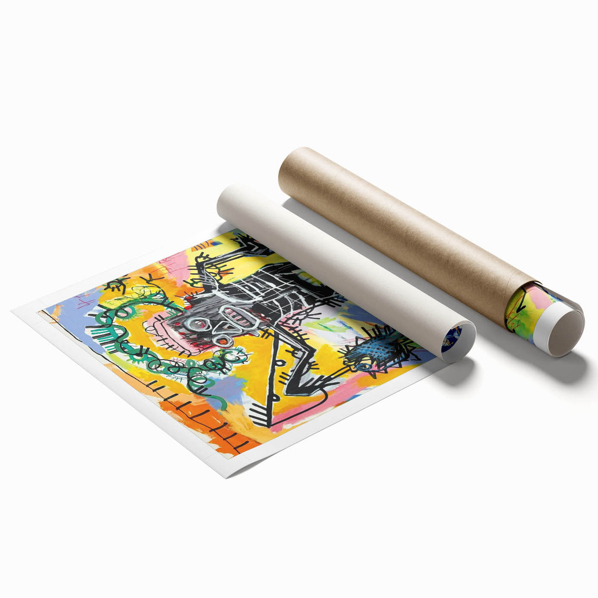Extra large rolled print featuring avant-garde Basquiat design with vibrant floral elements.