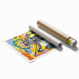 Extra large rolled print featuring avant-garde Basquiat design with vibrant floral elements.