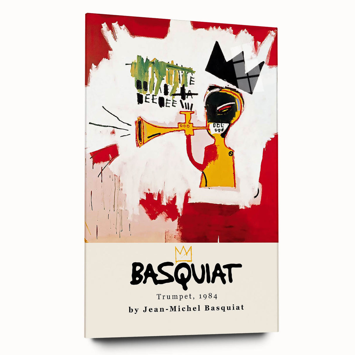 Large abstract wall art depicting avant-garde Basquiat designs in vibrant colors on acrylic glass.