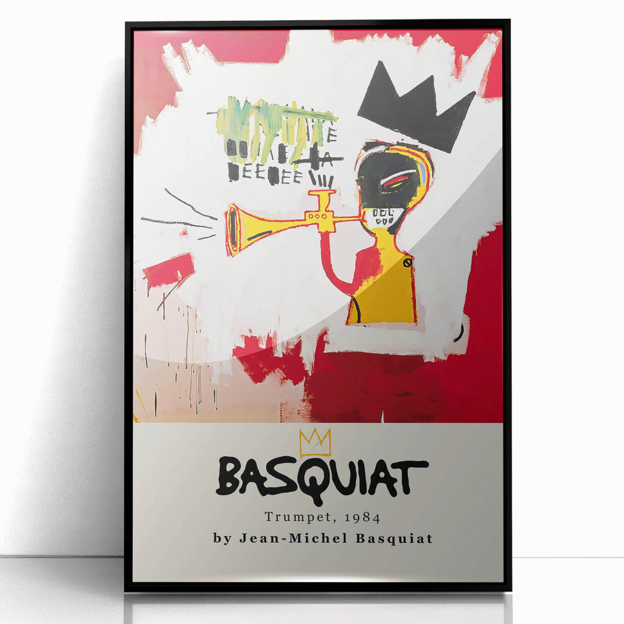 Large abstract wall art featuring a mid-century modernist design in black and white tones, framed in acrylic.