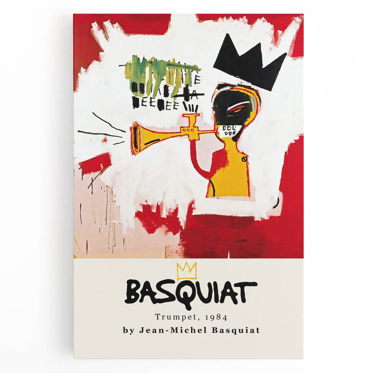 Large black and white abstract Basquiat-style artwork on stretched canvas, ideal for kitchen wall art.