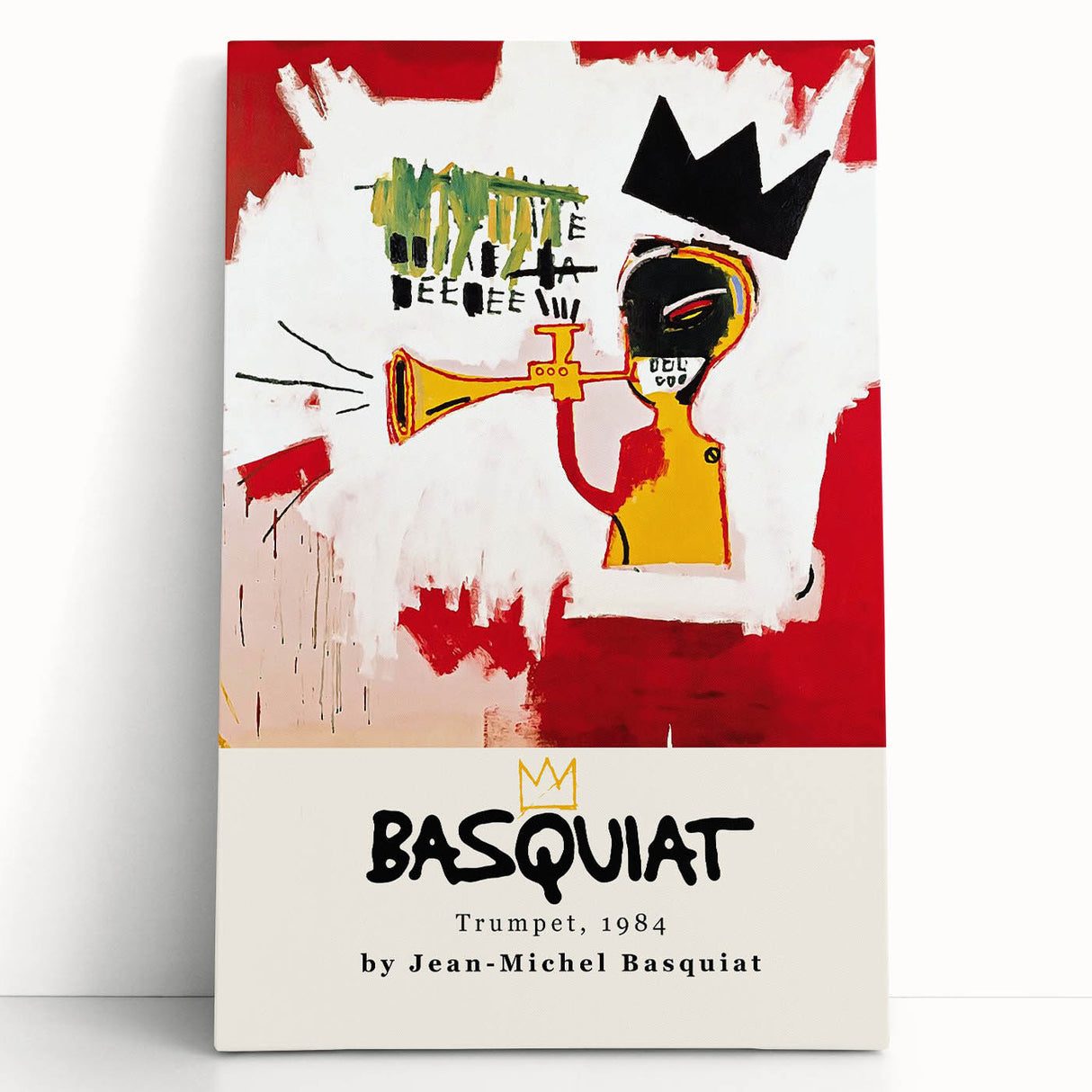 Large black and white abstract Basquiat-style art on stretched canvas, ideal for kitchen wall art or bedroom ambiance.