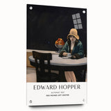 Acrylic print of an Edward Hopper-inspired contemporary scene in muted tones, ideal for dining room decor.