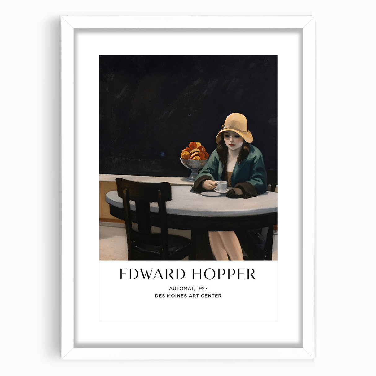 Abstract art print featuring a minimalist Edward Hopper design in muted earth tones, framed with a white mat.