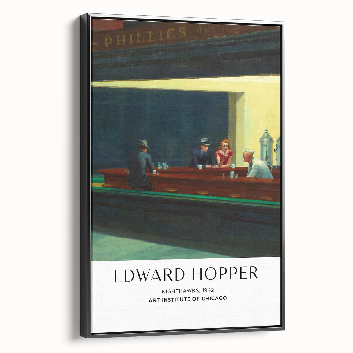 Black and white framed canvas featuring a vintage Edward Hopper landscape, ideal for bedroom wall decor.