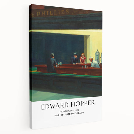 Edward Hopper-inspired wall art on stretched canvas featuring a realistic cityscape in muted colors.