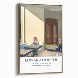Edward Hopper-inspired landscape painting on a framed canvas, featuring a vintage-style black and gold palette.