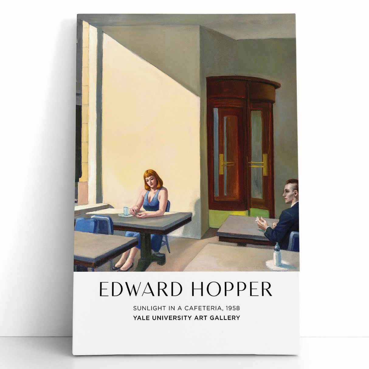 Black and white canvas print of an Edward Hopper style diner scene, ideal for kitchen wall art.