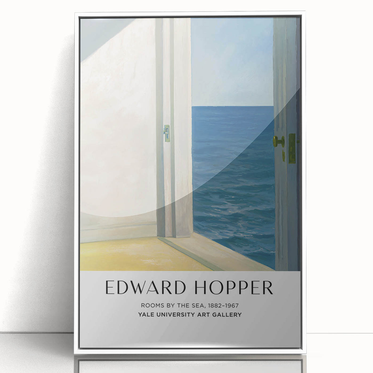 Acrylic print of a modern art wall decor featuring Edward Hopper's avant-garde design in a white frame.