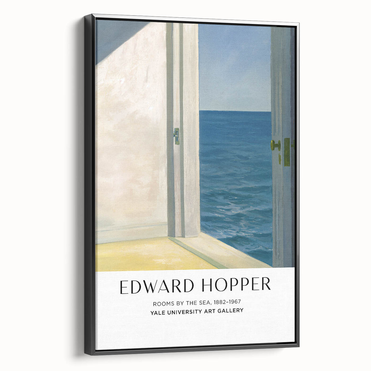 Black and white framed canvas of an Edward Hopper landscape, ideal for bedroom wall art with a vintage poster feel.