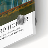 Mid-century modernist acrylic print featuring large abstract shapes in muted earth tones, ideal for dining room art.