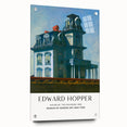 Large abstract wall art on acrylic glass depicting a modernist Edward Hopper design in muted colors.
