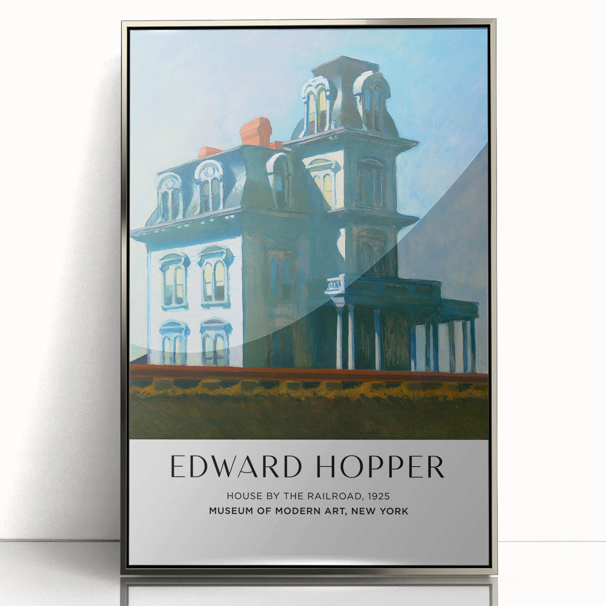 Mid-century modernist art depicting a serene landscape in soft earth tones, framed acrylic print.