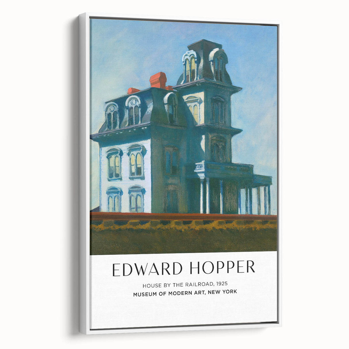 Vintage poster art featuring a colorful Edward Hopper design on a large framed canvas, ideal for living room decor.