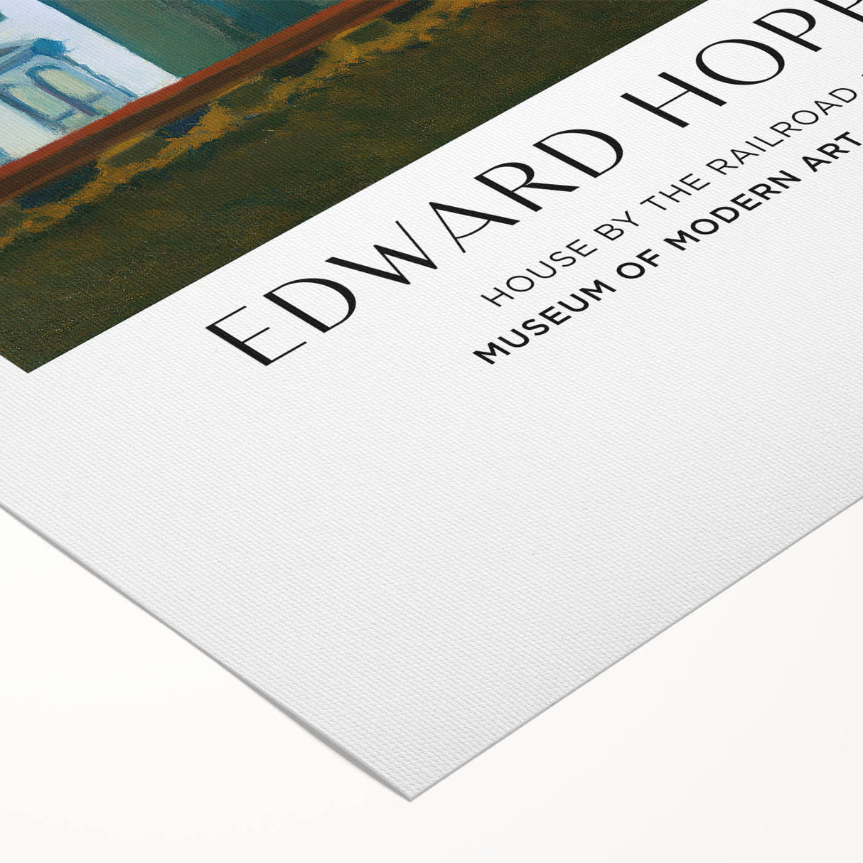 Art deco poster featuring a serene Edward Hopper design in soft blue and beige tones on rolled canvas.