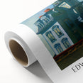 Art Deco style poster of an urban scene in muted beige and cream, rolled canvas, ideal for nursery wall art.