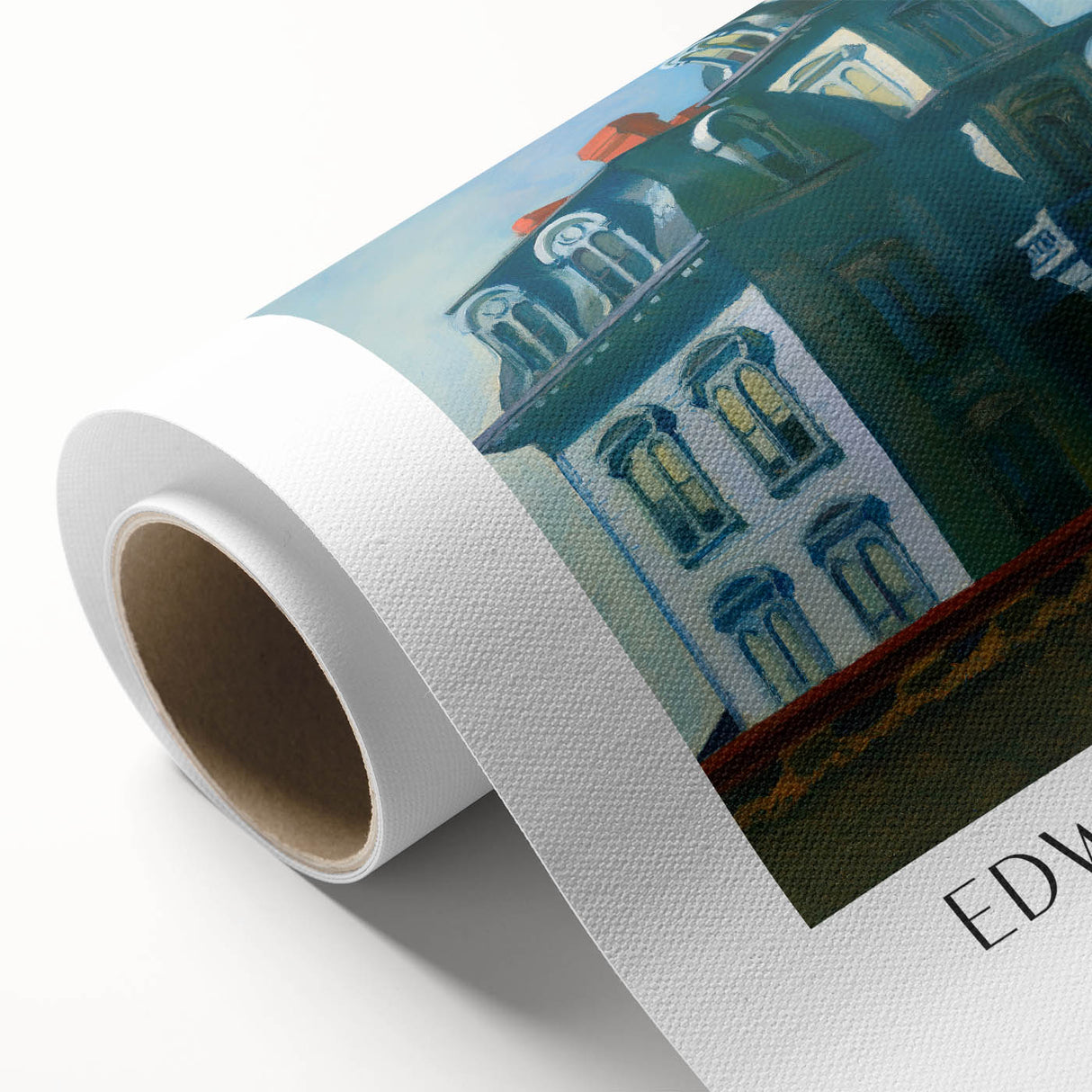 Art Deco style poster of an urban scene in muted beige and cream, rolled canvas, ideal for nursery wall art.