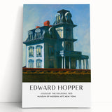 Black and white Edward Hopper-inspired stretched canvas featuring a minimalist urban scene, ideal for kitchen wall art.