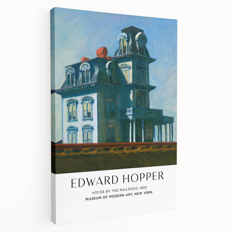 Edward Hopper-inspired painting on stretched canvas depicting a quiet street scene in muted earth tones.