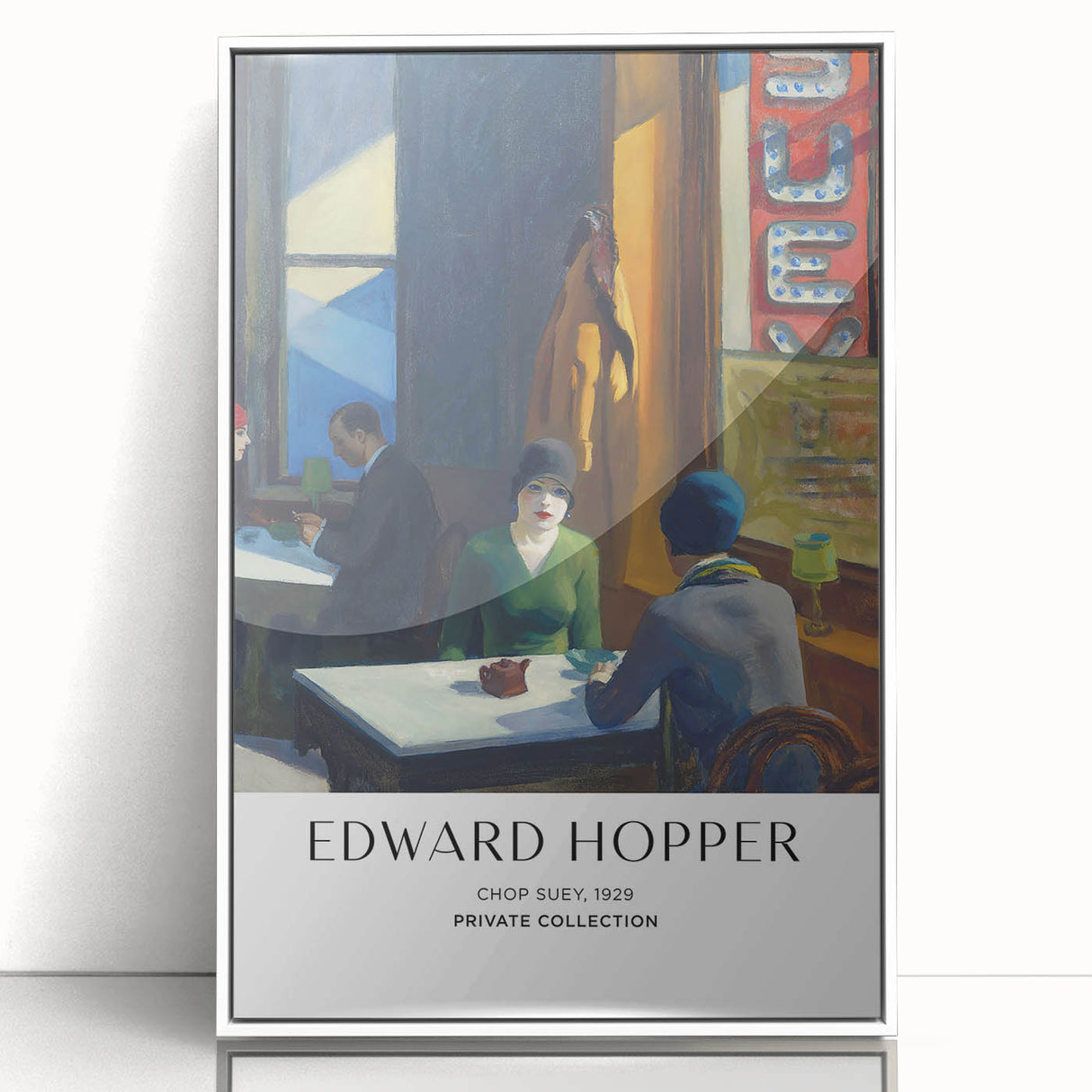 Modern art wall decor featuring an Edward Hopper design on a white acrylic frame, ideal for nursery wall art.