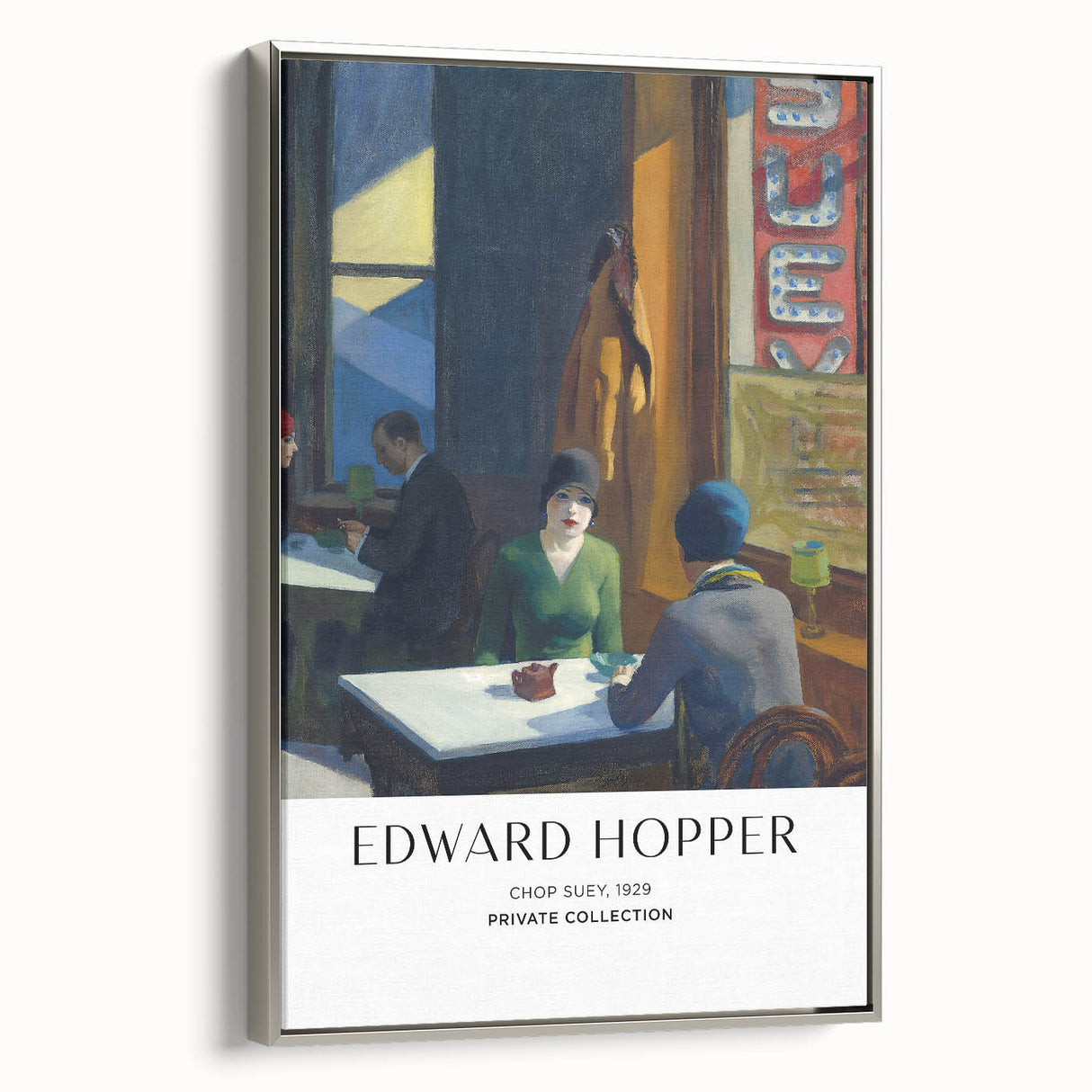 Framed canvas featuring a vintage Edward Hopper landscape painting in muted colors.