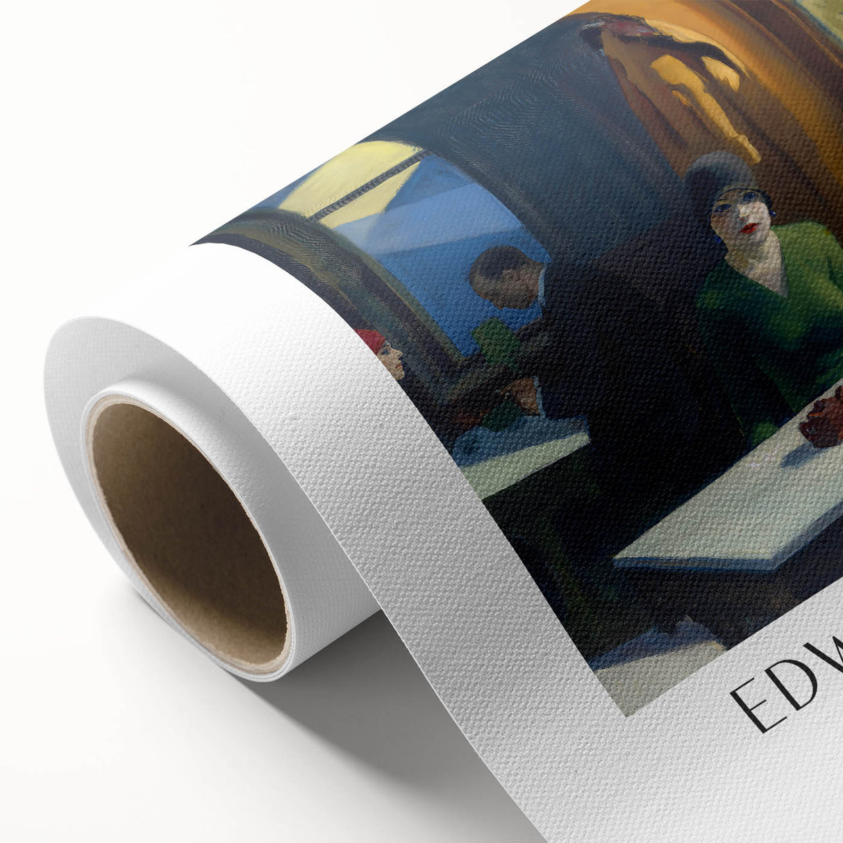 Art deco poster featuring Edward Hopper design on rolled canvas, with muted earth tones, ideal for nursery wall art.