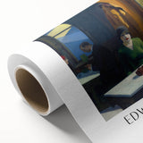 Art deco poster featuring Edward Hopper design on rolled canvas, with muted earth tones, ideal for nursery wall art.