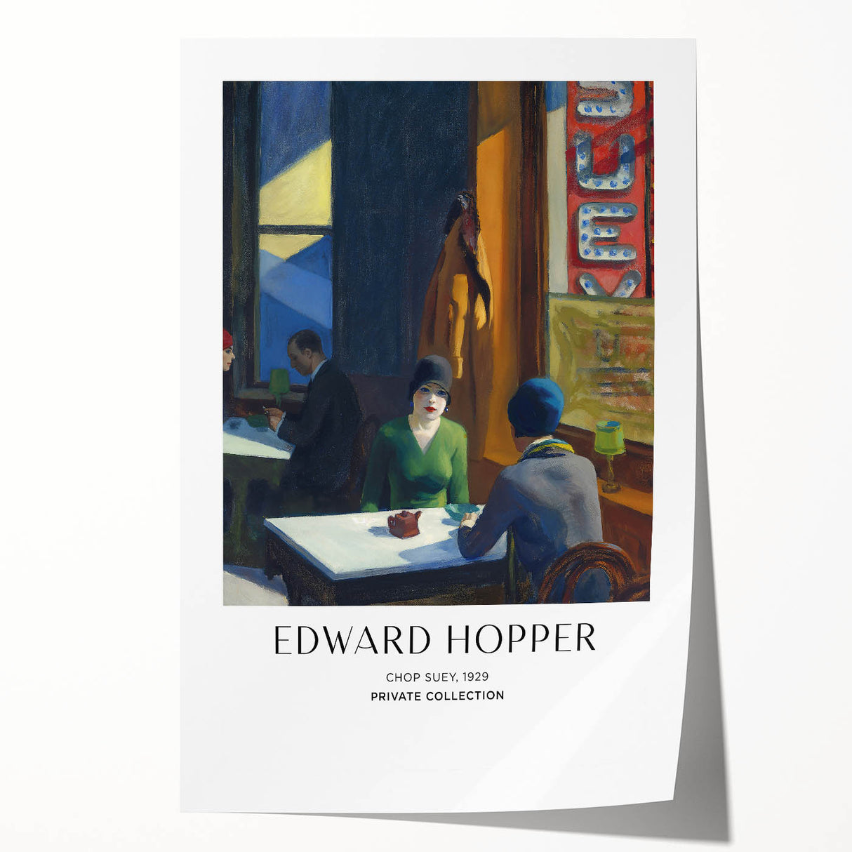 Edward Hopper-inspired floral scene in muted earth tones on a rolled canvas, suitable for dining room or bathroom wall art.
