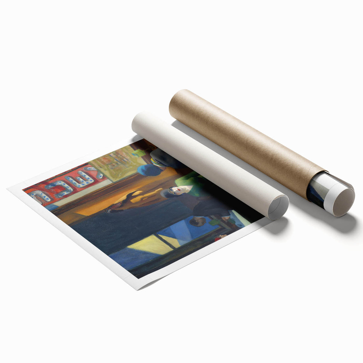 Extra large rolled print featuring a floral art design in soft pastel shades.