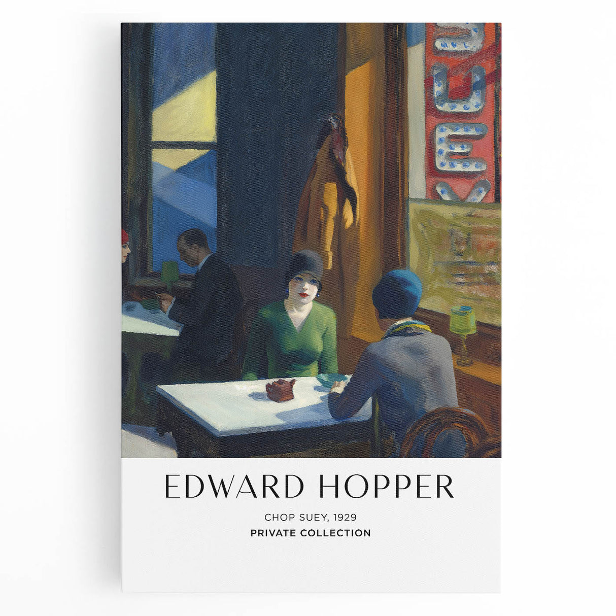 Large black and white Edward Hopper style canvas featuring a serene cityscape, ideal for kitchen wall art.